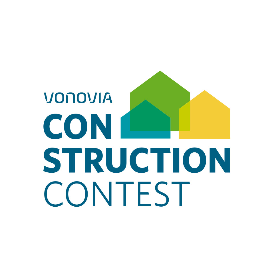 Logo Vonovia Construction Contest mit drei überlappenden, bunten Häusern. Logo Vonovia Construction Contest mit drei überlappenden, bunten Häusern.
